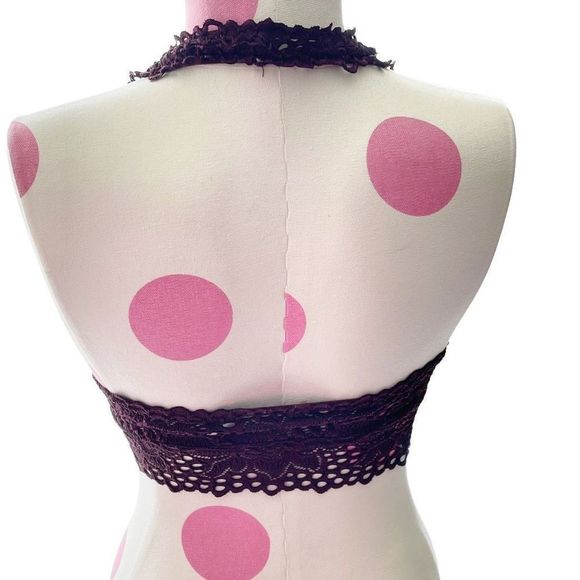 American Eagle Outfitters Aerie Boho Lace Halter Bralette Size Small - Maroon - Picture 2 of 5